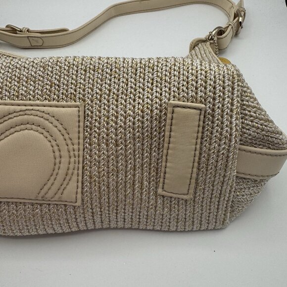 The Sak Hobo Beige Cream Woven Crochet Shoulder Hobo Bag Purse Metallic Gold - Picture 15 of 15